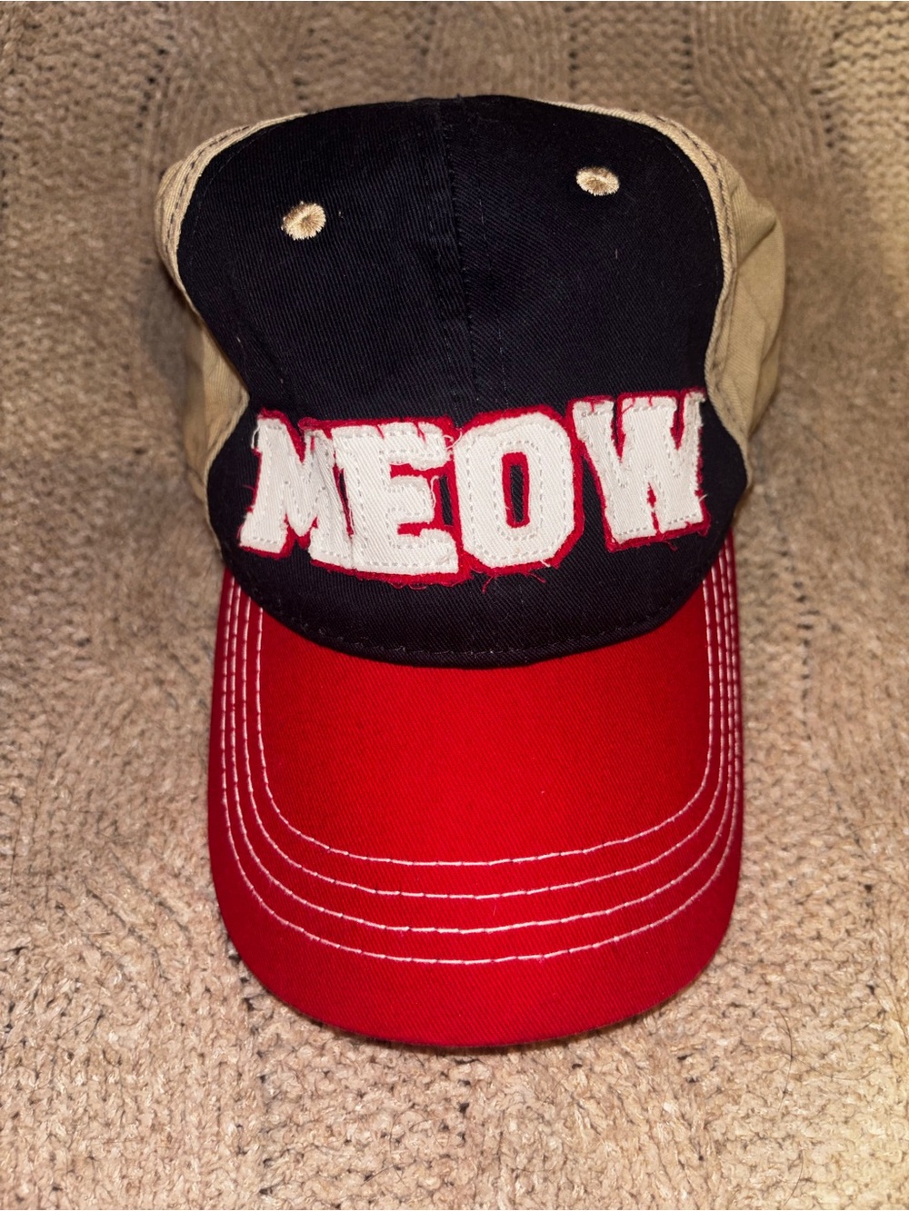 MEOW Cat Black Khaki Red Baseball Cap Infinity Headwear Adjustable Novelty